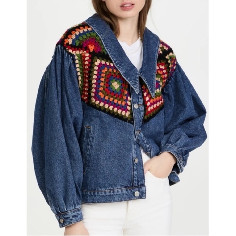 FARM Rio Crochet Embroidered Denim Jacket